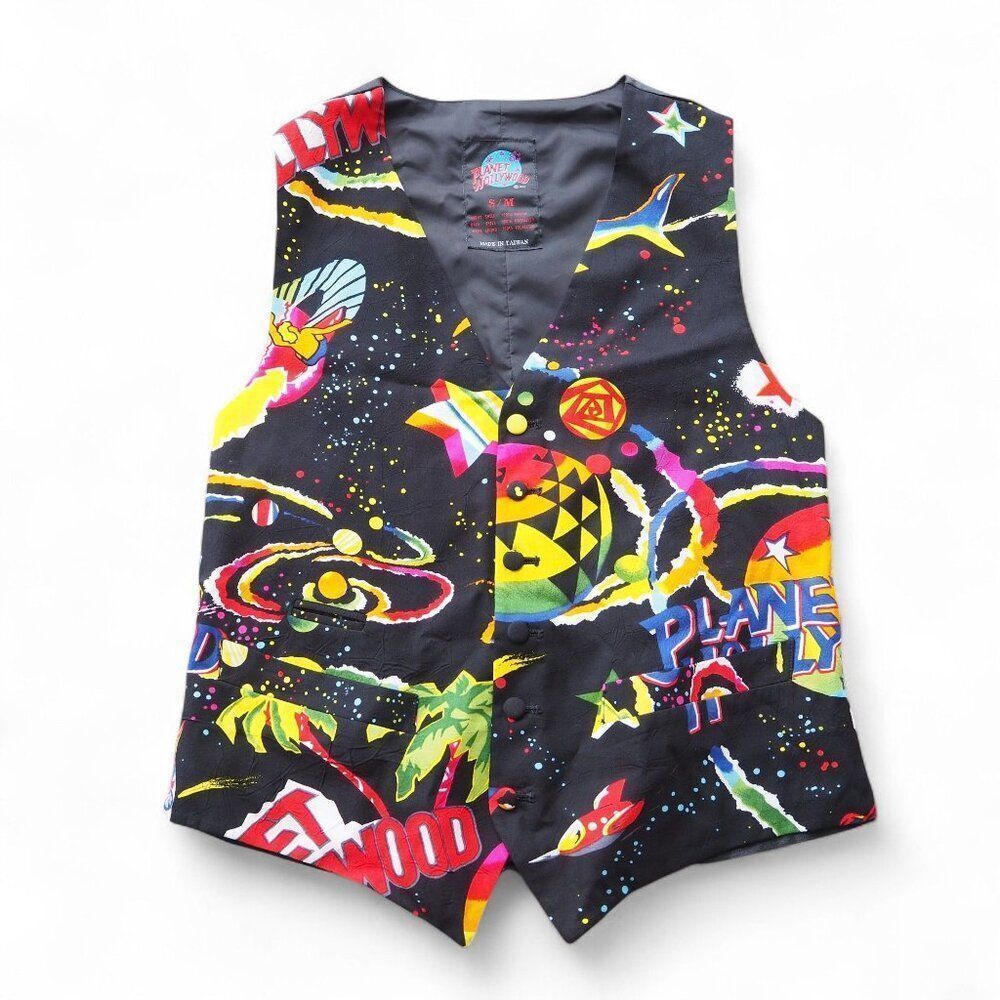 Planet Hollywood Vintage 90s Retro Colorful Graphic Outer Space Vest Unisex‎ S/M
